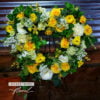 Heart Shaped Funeral Wreath of yellow and White Flowers