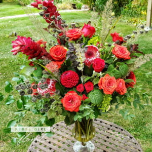 Premium Proteas & Dahlias in Red Hues Flower Arrangement by Rebel Girl Floral