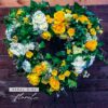 Yellow and White Florals in a open Heart Shaped Wreath