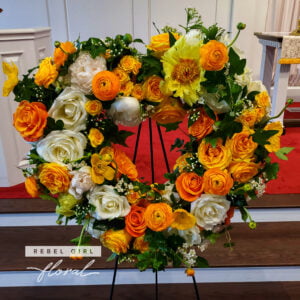 Yellow and White Florals in a open Heart Shaped Wreath