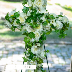 Remembrance Cross all White sympathy wreath