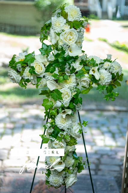 Remembrance Cross all White sympathy wreath