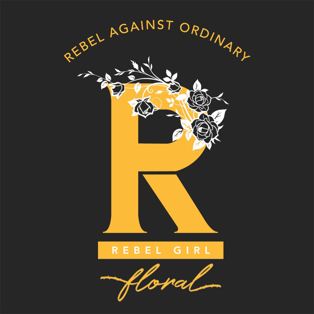 Rebel Girl Floral - Rebel Against Ordinary Logo of Gold and White