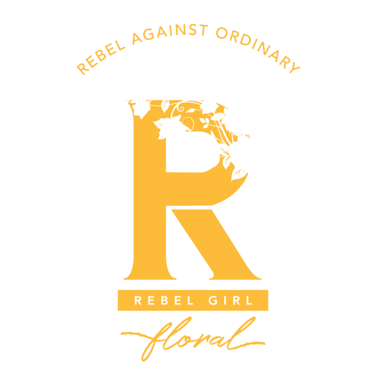 Rebel Girl Floral - Rebel Against Ordinary Logo of Gold and White